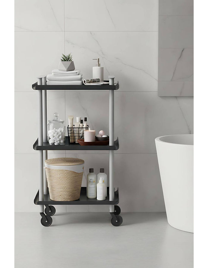 Carrello da Cucina/Portaoggetti  in metallo con 3 ripiani, struttura grigia, LEKY