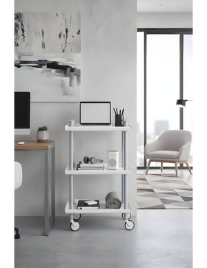 Carrello da Cucina/Portaoggetti  in metallo con 3 ripiani, struttura grigia, LEKY