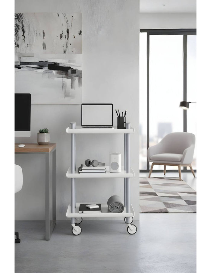 Carrello da Cucina/Portaoggetti  in metallo con 3 ripiani, struttura grigia, LEKY