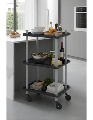 Carrello da Cucina/Portaoggetti  in metallo con 3 ripiani, struttura grigia, LEKY