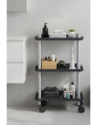 Carrello da Cucina/Portaoggetti  in metallo con 3 ripiani, struttura grigia, LEKY