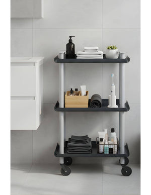 Carrello da Cucina/Portaoggetti  in metallo con 3 ripiani, struttura grigia, LEKY
