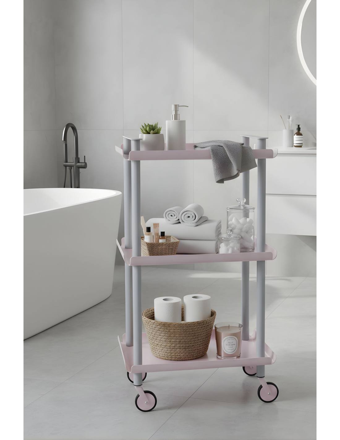 Carrello da Cucina/Portaoggetti  in metallo con 3 ripiani, struttura grigia, LEKY