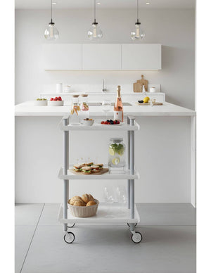 Carrello da Cucina/Portaoggetti  in metallo con 3 ripiani, struttura grigia, LEKY