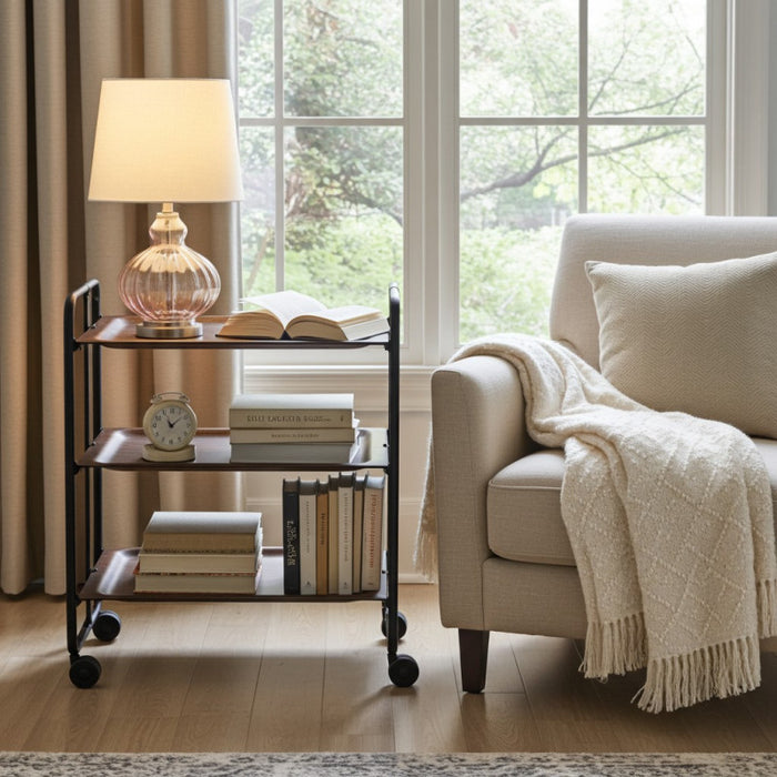 Carrello da servizio pieghevole BAUHAUS – 3 ripiani, struttura in metallo nero