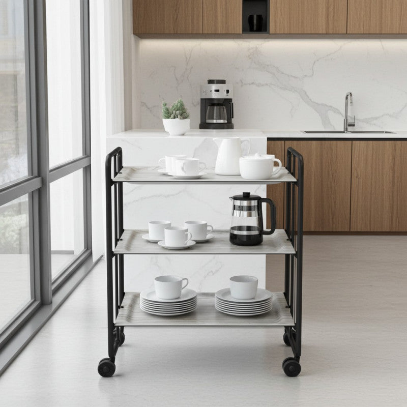 Carrello da servizio pieghevole BAUHAUS – 3 ripiani, struttura in metallo nero
