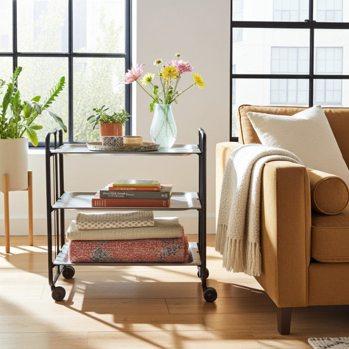 Carrello da servizio pieghevole BAUHAUS – 3 ripiani, struttura in metallo nero