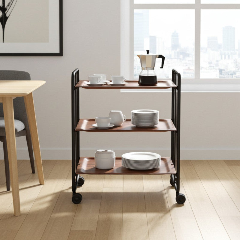 Carrello da servizio pieghevole BAUHAUS – 3 ripiani, struttura in metallo nero