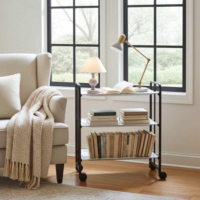 Carrello da servizio pieghevole BAUHAUS – 3 ripiani, struttura in metallo nero