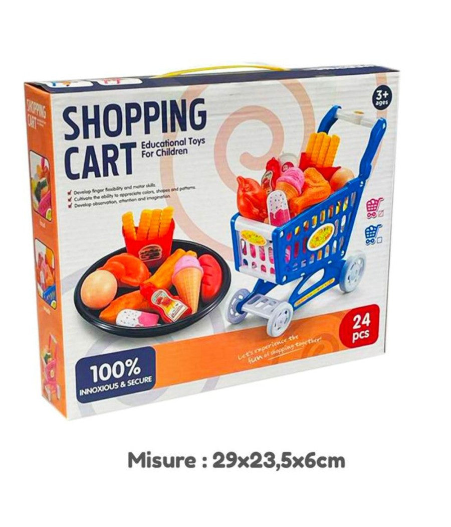 Carrello Della Spesa Per Bambini 24 Pezzi Gioco Di Simulazione Supermarket 3+         