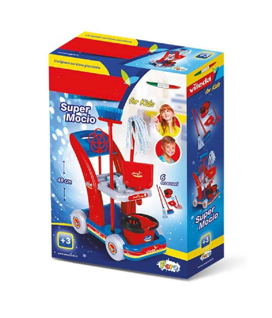 Carrello Delle Pulizie Giocattolo Con Mocio Secchio Accessori Per Bambini Giochi         