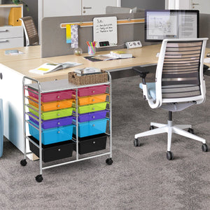 Carrello con 12 cassetti in plastica da ufficio e domestico, Carrello multiuso 64x38x75cm Colorato 1-Armadi da ufficio