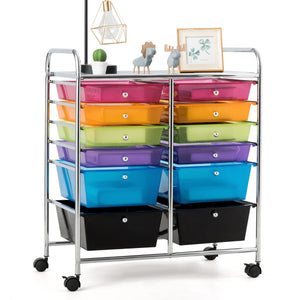 Carrello con 12 cassetti in plastica da ufficio e domestico, Carrello multiuso 64x38x75cm Colorato 1-Armadi da ufficio