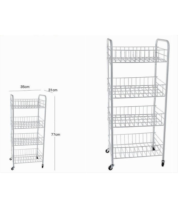 Carrello In Metallo Da Bagno Portaoggetti 4 Ripiani Porta Oggetti Con Ruote 52532         