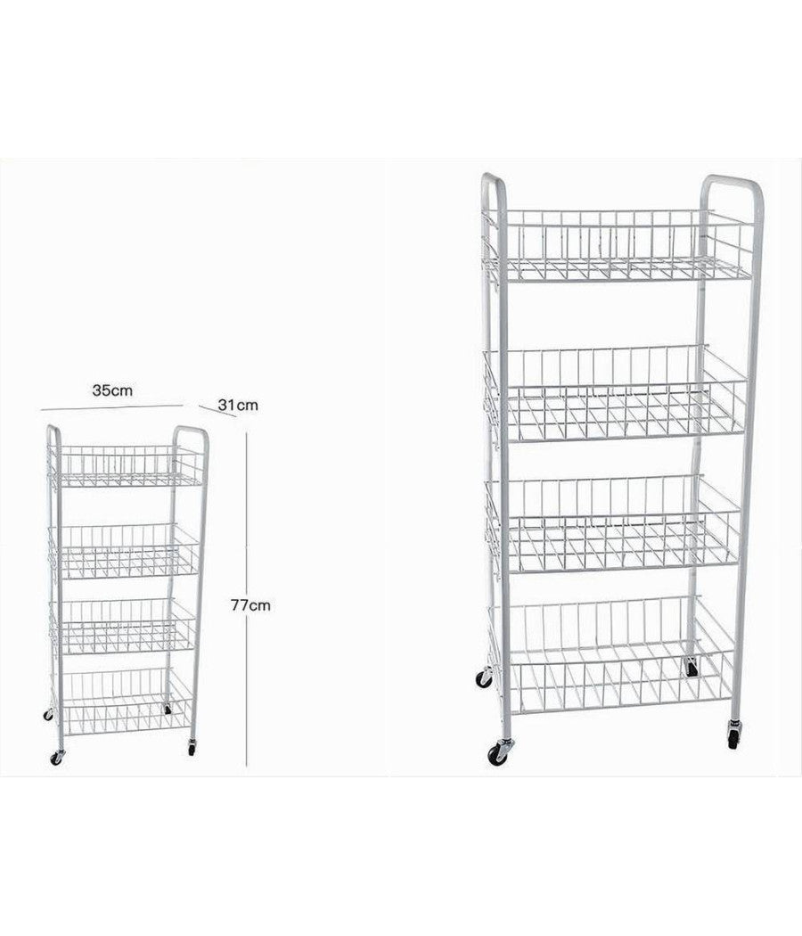 Carrello In Metallo Da Bagno Portaoggetti 4 Ripiani Porta Oggetti Con Ruote 52532         