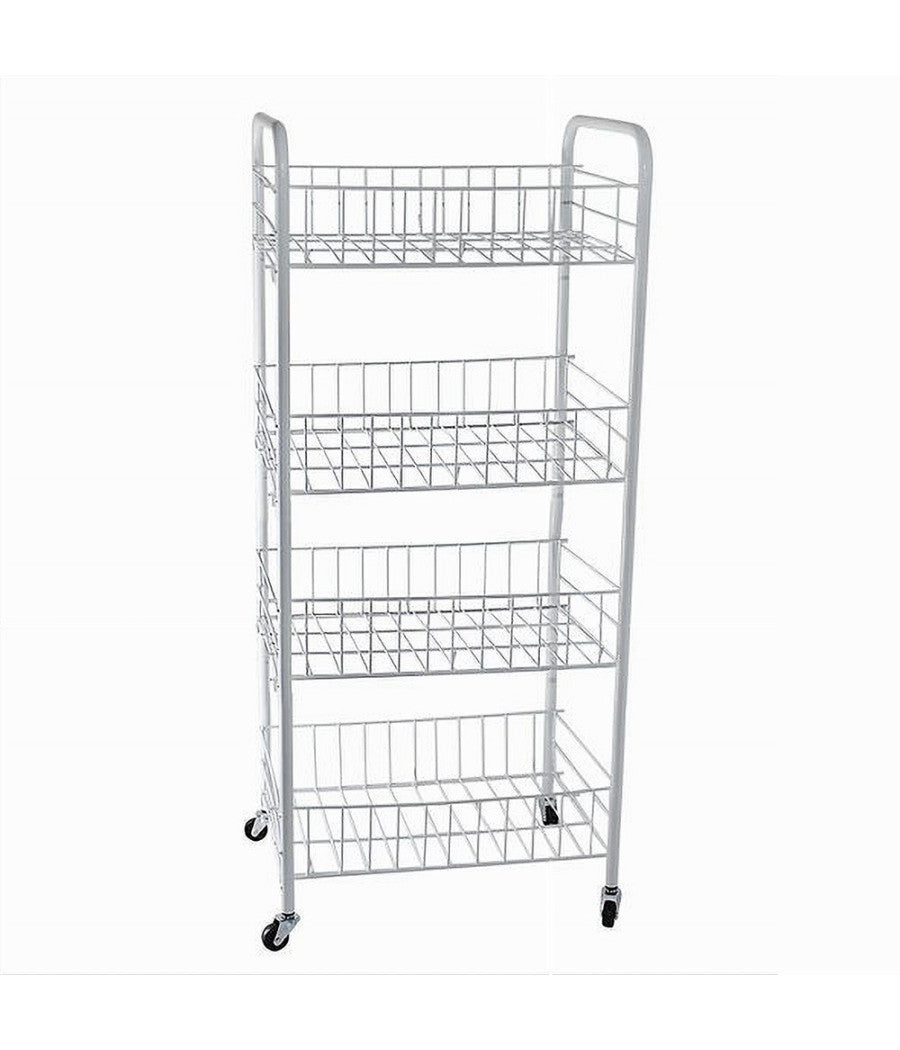 Carrello In Metallo Da Bagno Portaoggetti 4 Ripiani Porta Oggetti Con Ruote 52532         