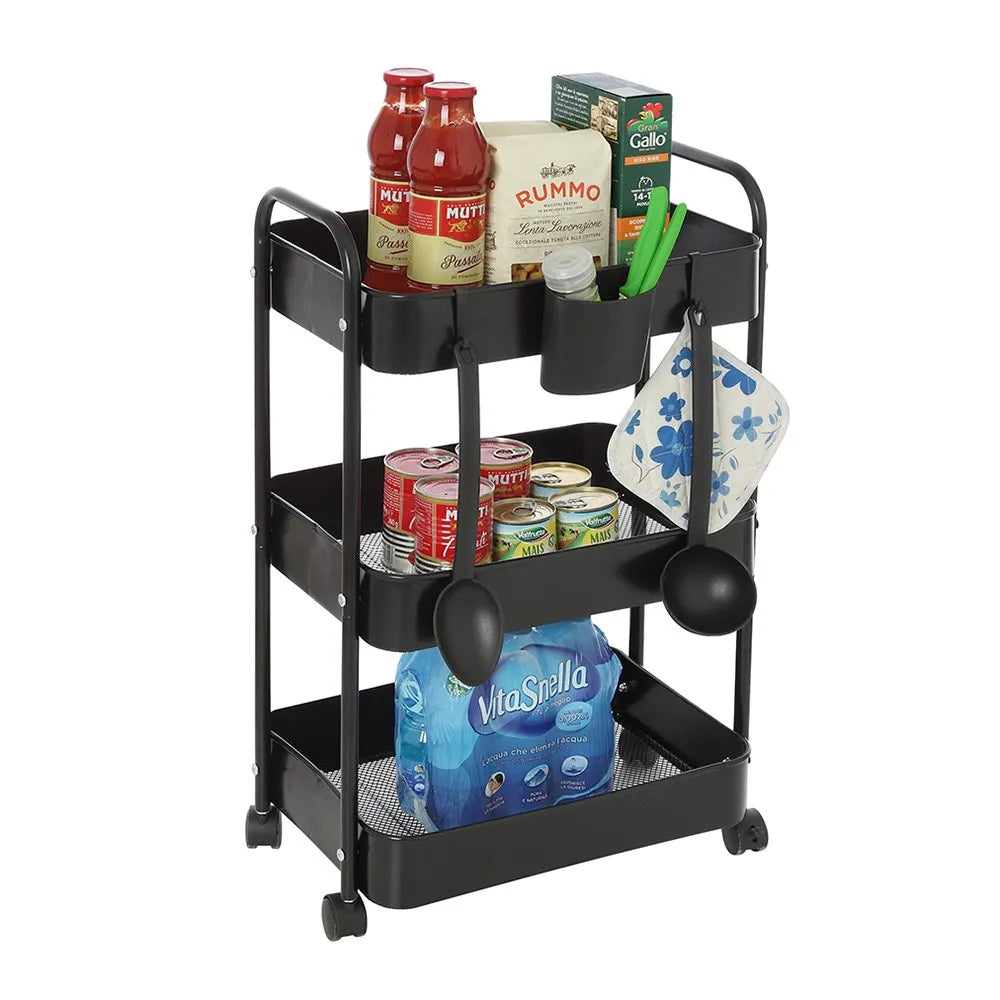 Carrello multiuso in metallo nero con portata 5 kg per ripiano