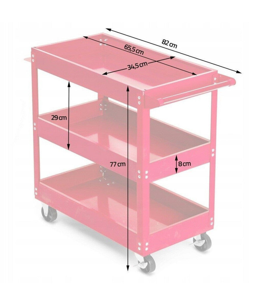 Carrello Per Attrezzi Da Officina Portautensili 3 Ripiani Con 4 Ruote 89824         