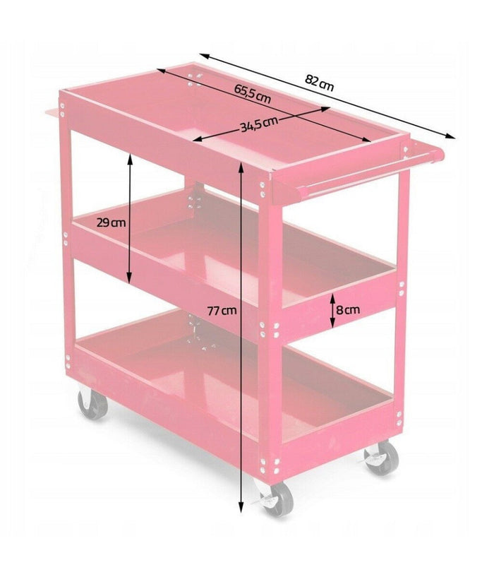 Carrello Per Attrezzi Da Officina Portautensili 3 Ripiani Con 4 Ruote 89824         