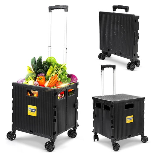 Trade Shop - Carrello Per La Spesa Multiuso Nero Pieghevole ‎grande Capacità Ruote Girevoli Con Freno -