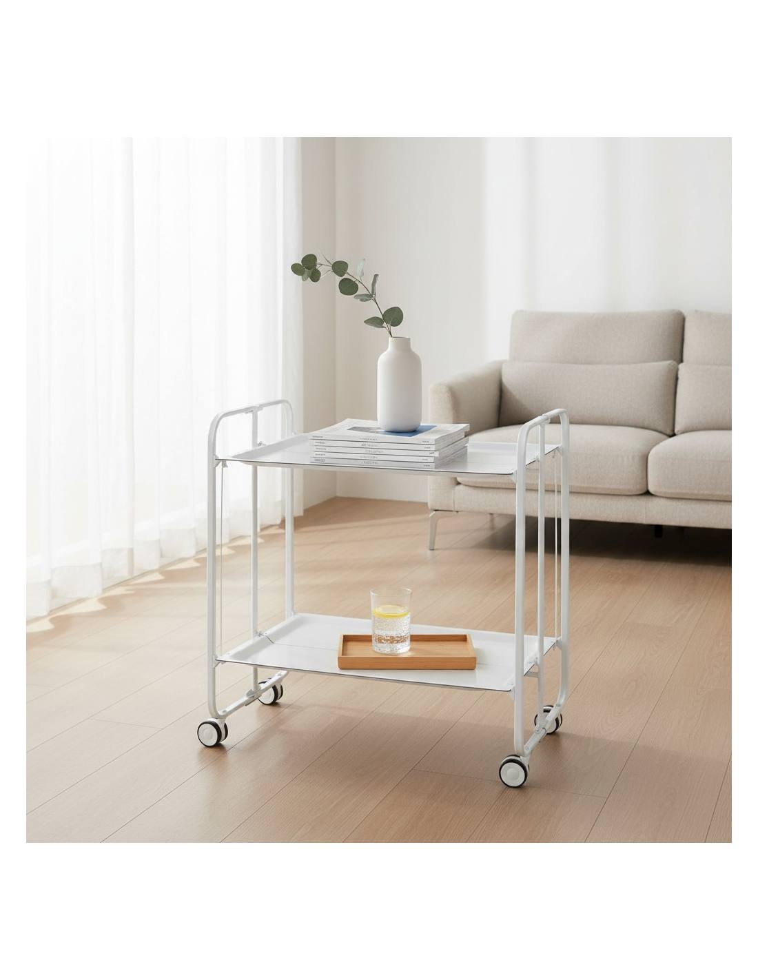 Carrello pieghevole a 2 ripiani con ruote – Salvaspazio, stile moderno, – Struttura bianca - BAUHAUS