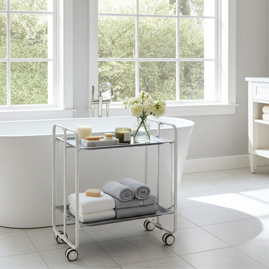 Carrello pieghevole a 2 ripiani con ruote – Salvaspazio, stile moderno, – Struttura bianca - BAUHAUS