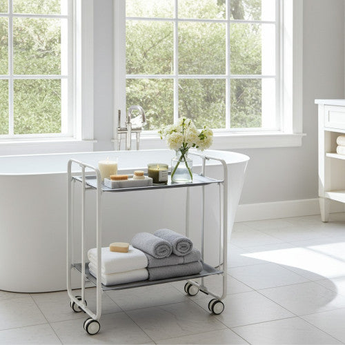 Carrello pieghevole a 2 ripiani con ruote – Salvaspazio, stile moderno, – Struttura bianca - BAUHAUS