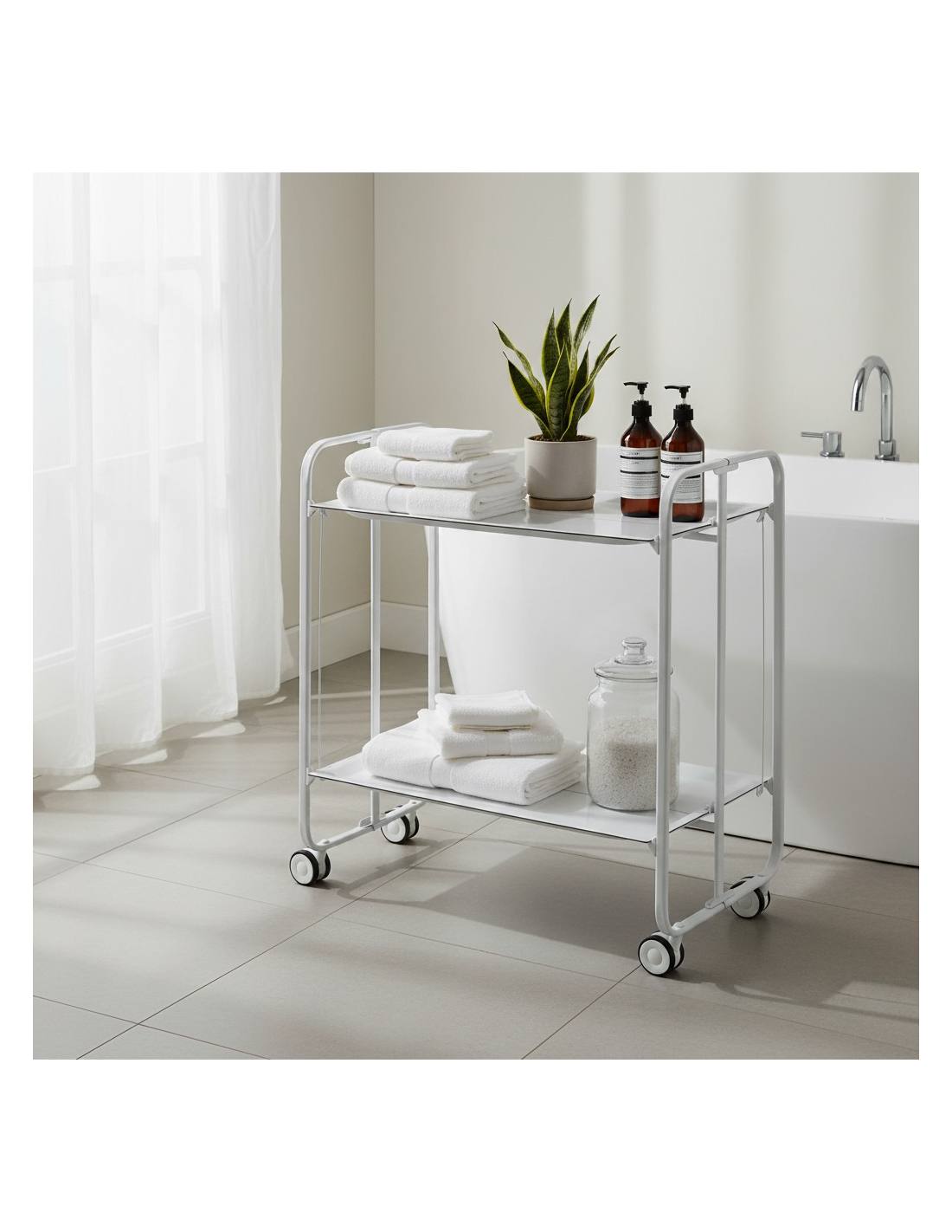 Carrello pieghevole a 2 ripiani con ruote – Salvaspazio, stile moderno, – Struttura bianca - BAUHAUS