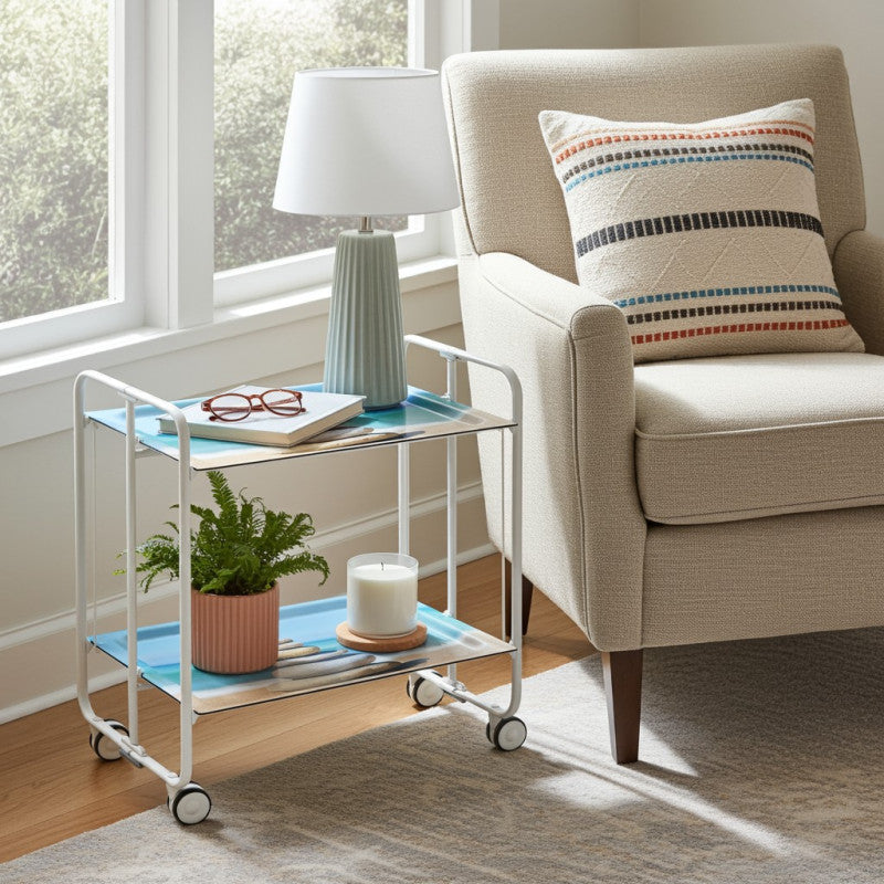 Carrello pieghevole a 2 ripiani con ruote – Salvaspazio, stile moderno, – Struttura bianca - BAUHAUS