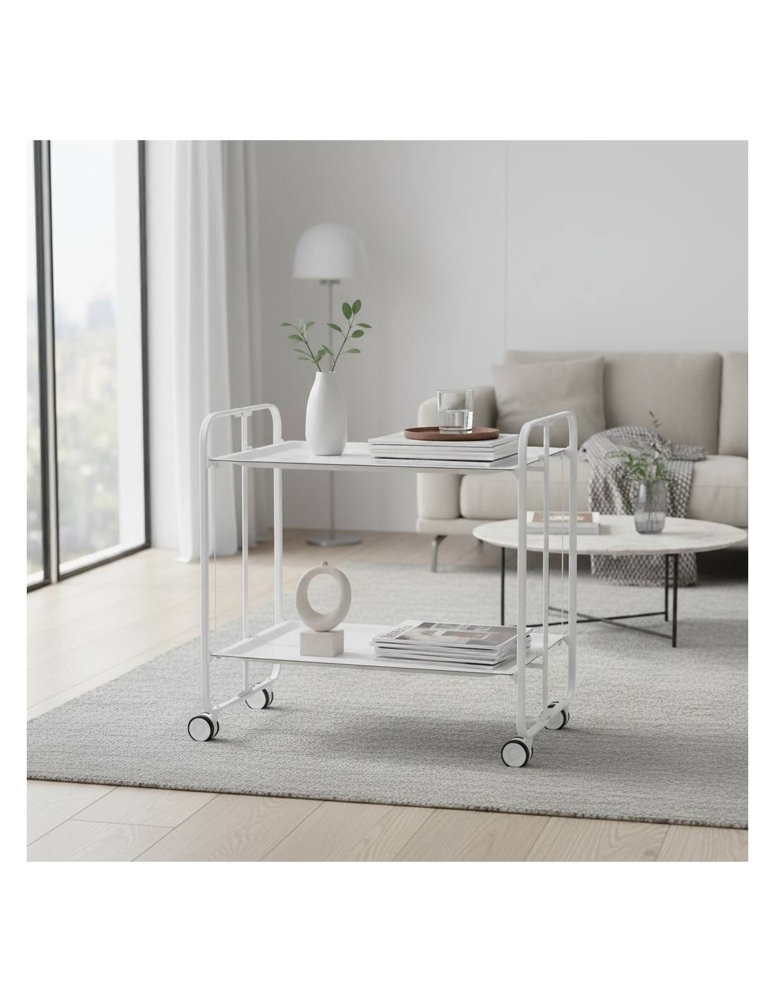 Carrello pieghevole a 2 ripiani con ruote – Salvaspazio, stile moderno, – Struttura bianca - BAUHAUS