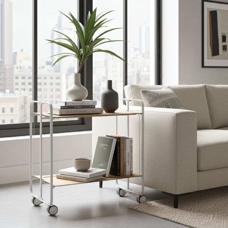 Carrello pieghevole a 2 ripiani con ruote – Salvaspazio, stile moderno, – Struttura bianca - BAUHAUS