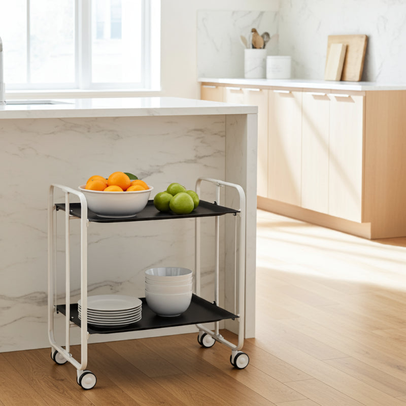 Carrello pieghevole a 2 ripiani con ruote – Salvaspazio, stile moderno, – Struttura bianca - BAUHAUS