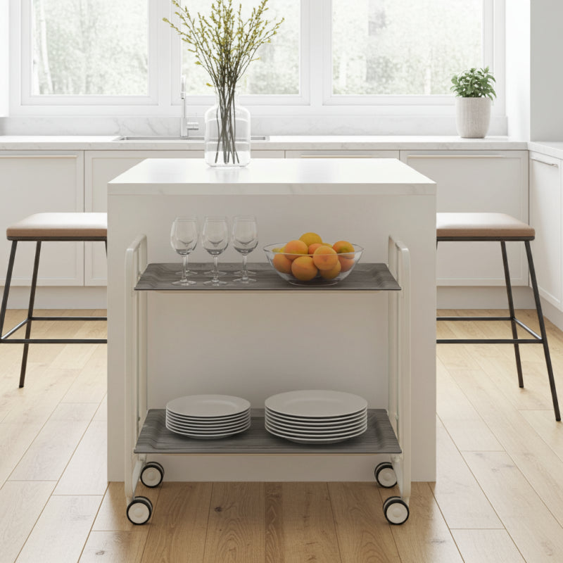 Carrello pieghevole a 2 ripiani con ruote – Salvaspazio, stile moderno, – Struttura bianca - BAUHAUS