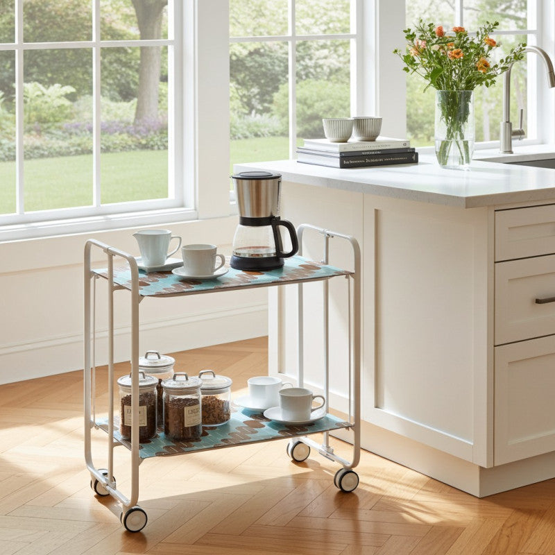 Carrello pieghevole a 2 ripiani con ruote – Salvaspazio, stile moderno, – Struttura bianca - BAUHAUS