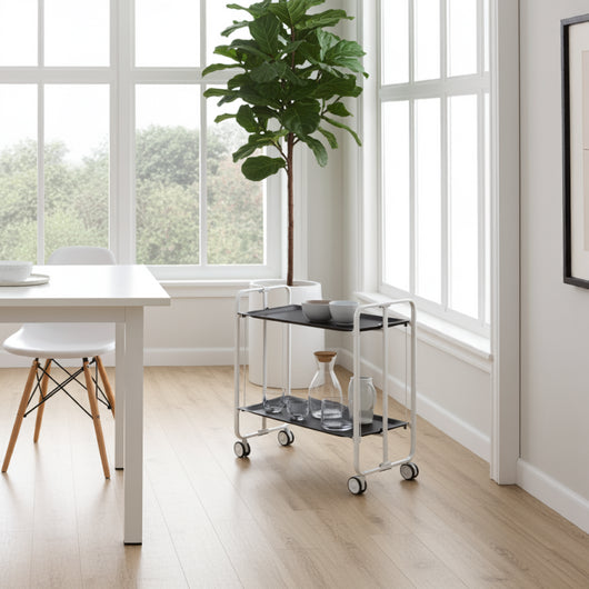 Carrello pieghevole a 2 ripiani con ruote – Salvaspazio, stile moderno, – Struttura bianca - BAUHAUS