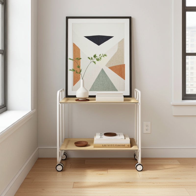 Carrello pieghevole a 2 ripiani con ruote – Salvaspazio, stile moderno, – Struttura bianca - BAUHAUS