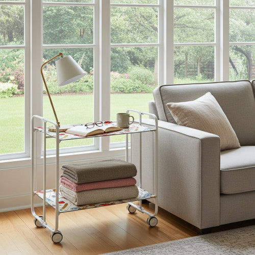 Carrello pieghevole a 2 ripiani con ruote – Salvaspazio, stile moderno, – Struttura bianca - BAUHAUS