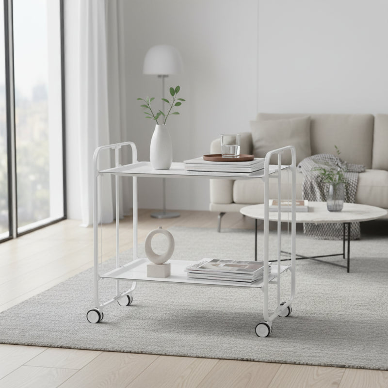 Carrello pieghevole a 2 ripiani con ruote – Salvaspazio, stile moderno, – Struttura bianca - BAUHAUS