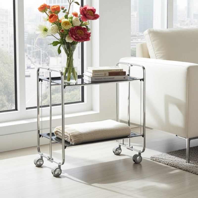 Carrello pieghevole da cucina BAUHAUS, 2 vassoi. Struttura cromata