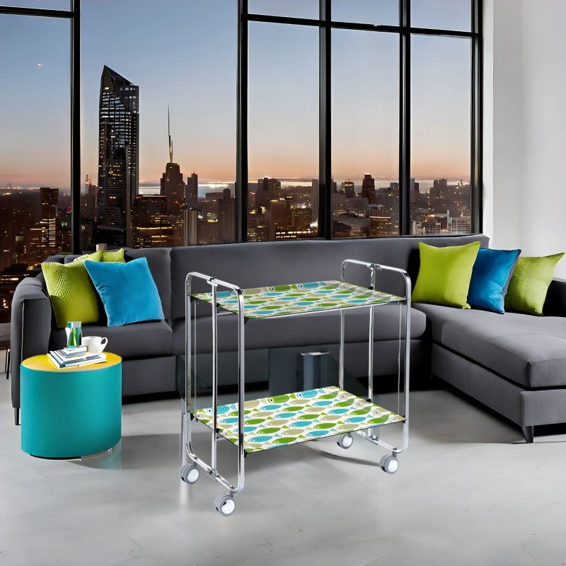 Carrello pieghevole da cucina BAUHAUS, 2 vassoi. Struttura cromata