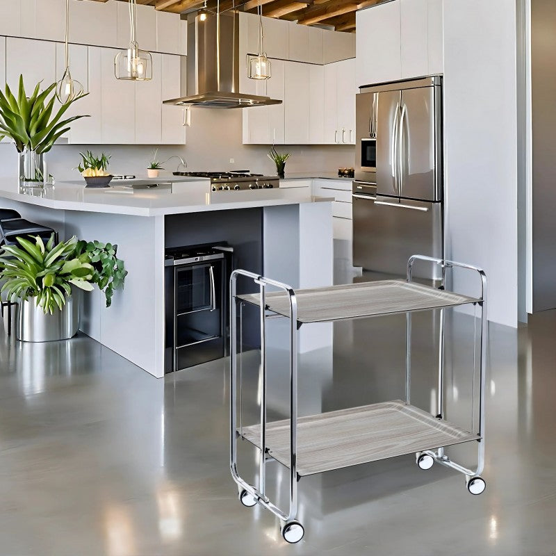 Carrello pieghevole da cucina BAUHAUS, 2 vassoi. Struttura cromata