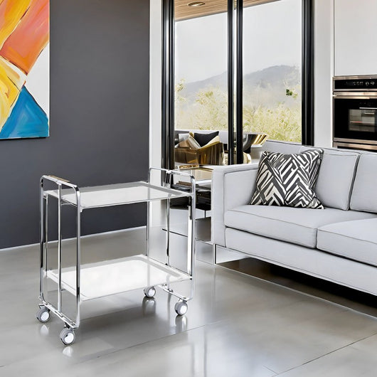Carrello pieghevole da cucina BAUHAUS, 2 vassoi. Struttura cromata
