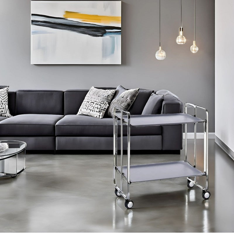 Carrello pieghevole da cucina BAUHAUS, 2 vassoi. Struttura cromata