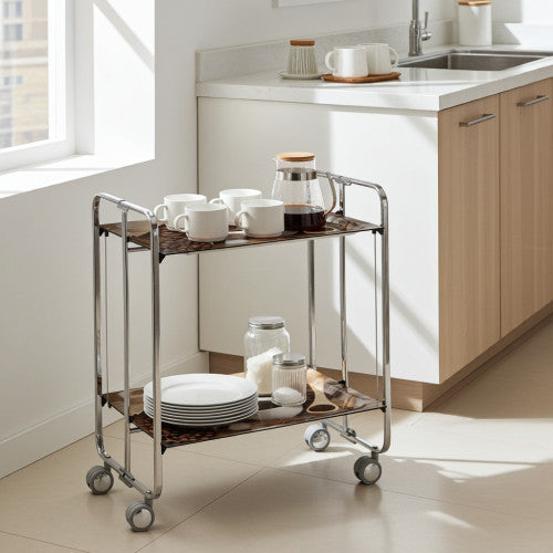 Carrello pieghevole da cucina BAUHAUS, 2 vassoi. Struttura cromata
