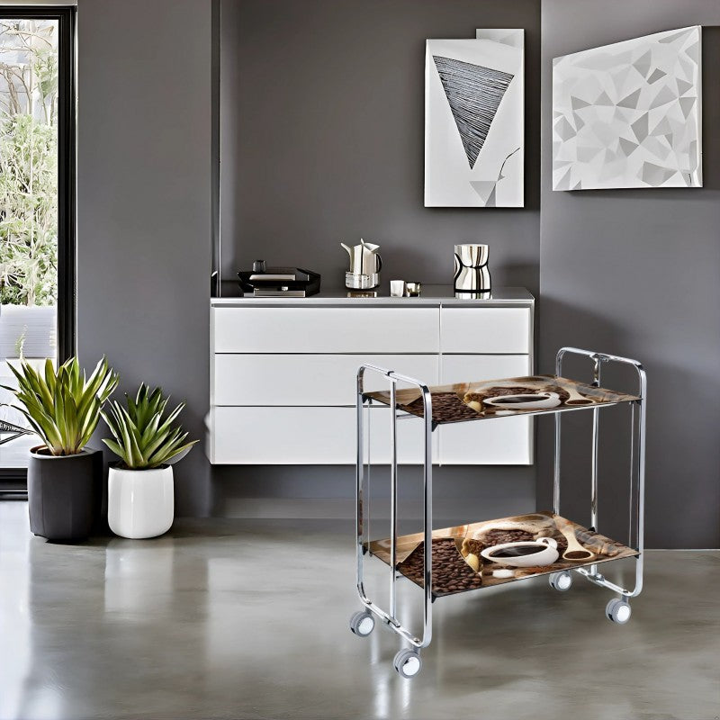 Carrello pieghevole da cucina BAUHAUS, 2 vassoi. Struttura cromata