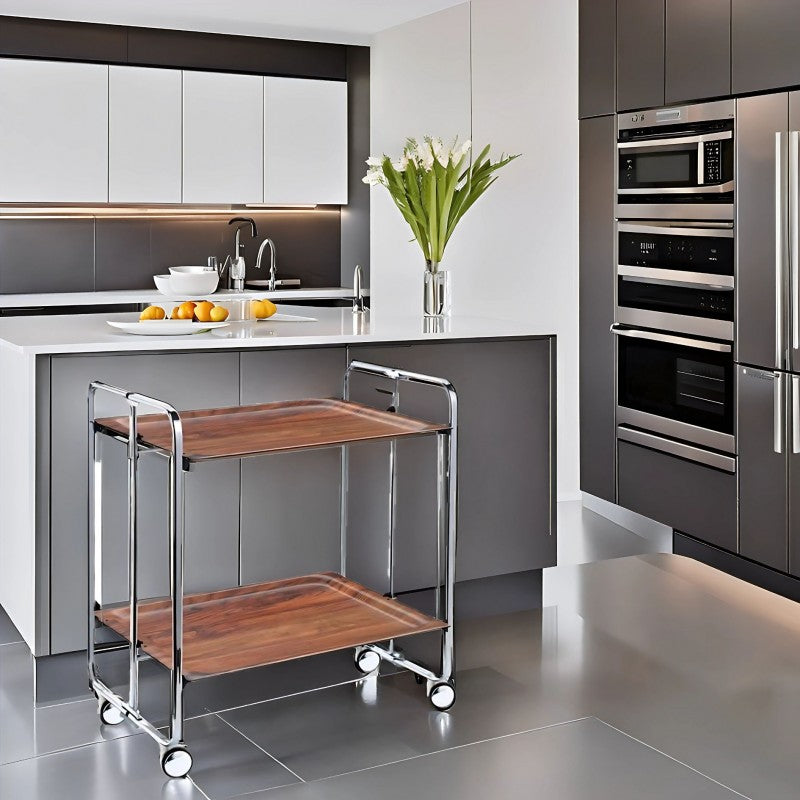 Carrello pieghevole da cucina BAUHAUS, 2 vassoi. Struttura cromata