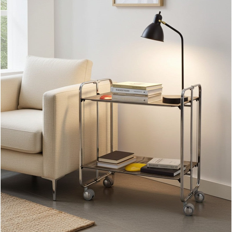 Carrello pieghevole da cucina BAUHAUS, 2 vassoi. Struttura cromata