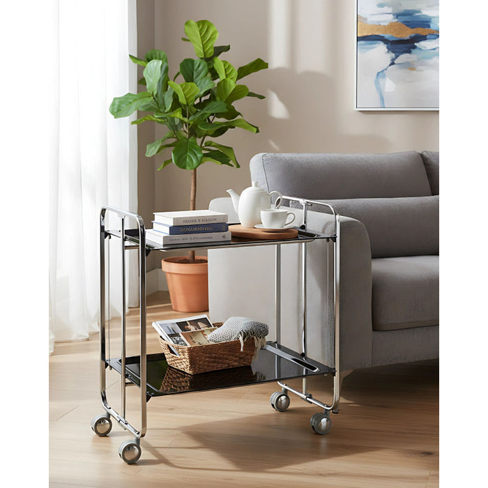 Carrello pieghevole da cucina BAUHAUS, 2 vassoi. Struttura cromata
