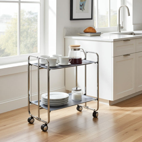 Carrello pieghevole da cucina BAUHAUS, 2 vassoi. Struttura cromata