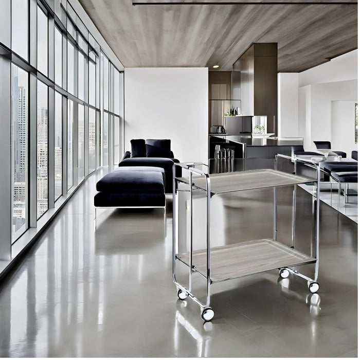 Carrello pieghevole da cucina BAUHAUS, 2 vassoi. Struttura cromata